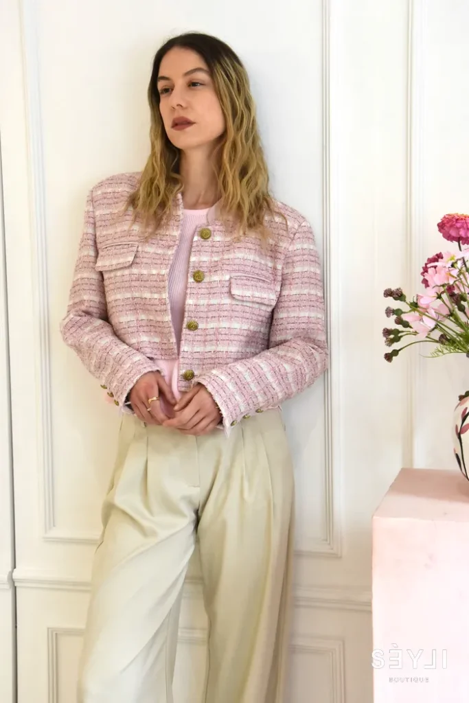 Pink tweed blézer-kabát